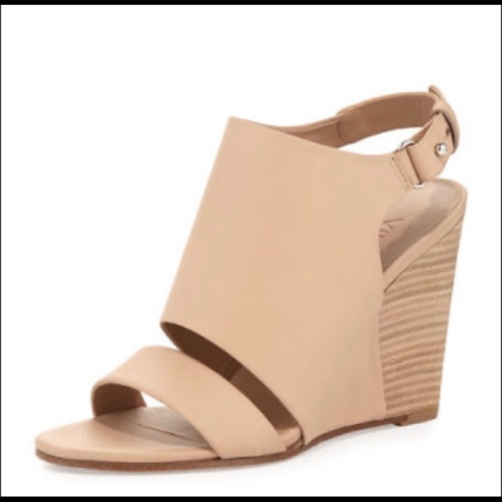 Vince Tan Leather Wedge Sandals